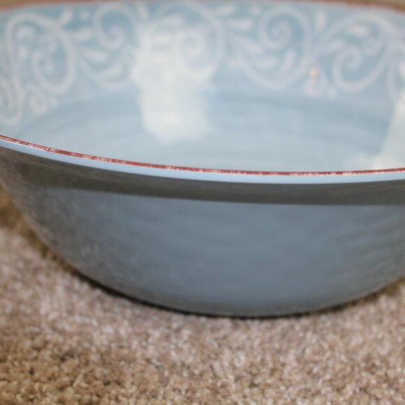Soho Loft Blue Swirl Rustic Serving Bowl Large Melamine 11.5" Dish White NEW - Picture 5 of 5